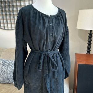 Black gauzy cotton long sleeve dress SZ M